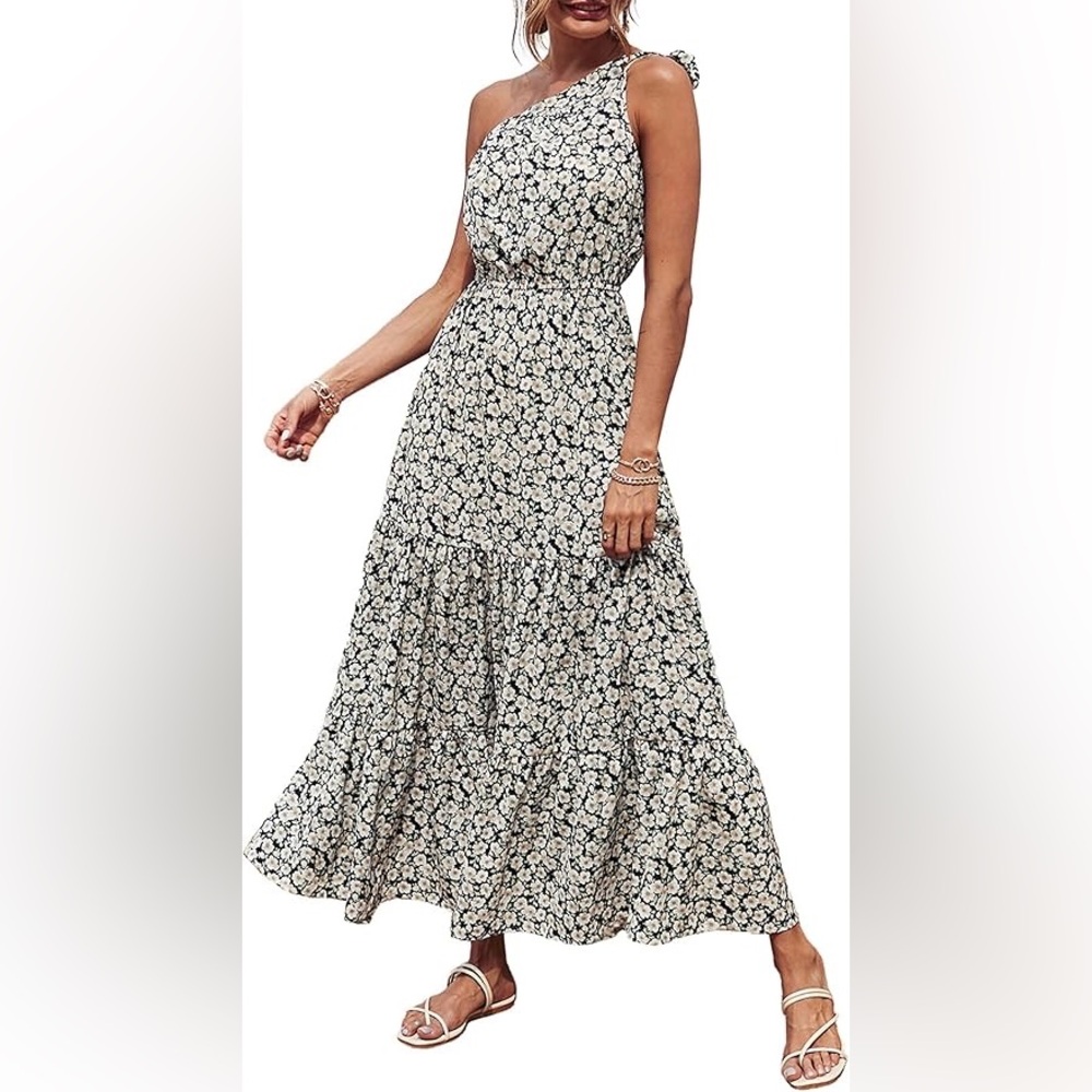 Knot Shoulder Floral/Boho Maxi Dress